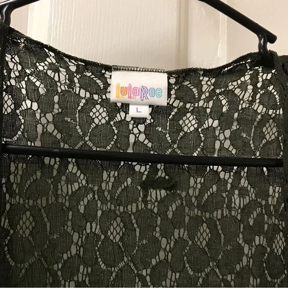 LuLaRoe Green Flower Knit Crochet Open Sides Plus Size Vest Duster Cardigan - Picture 4 of 8